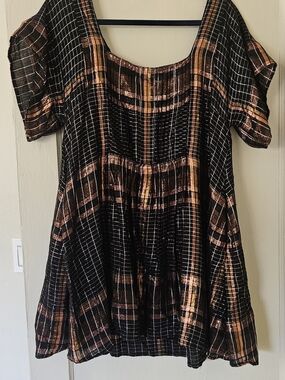 Free People Plaid Square-Neck Babydoll Dress